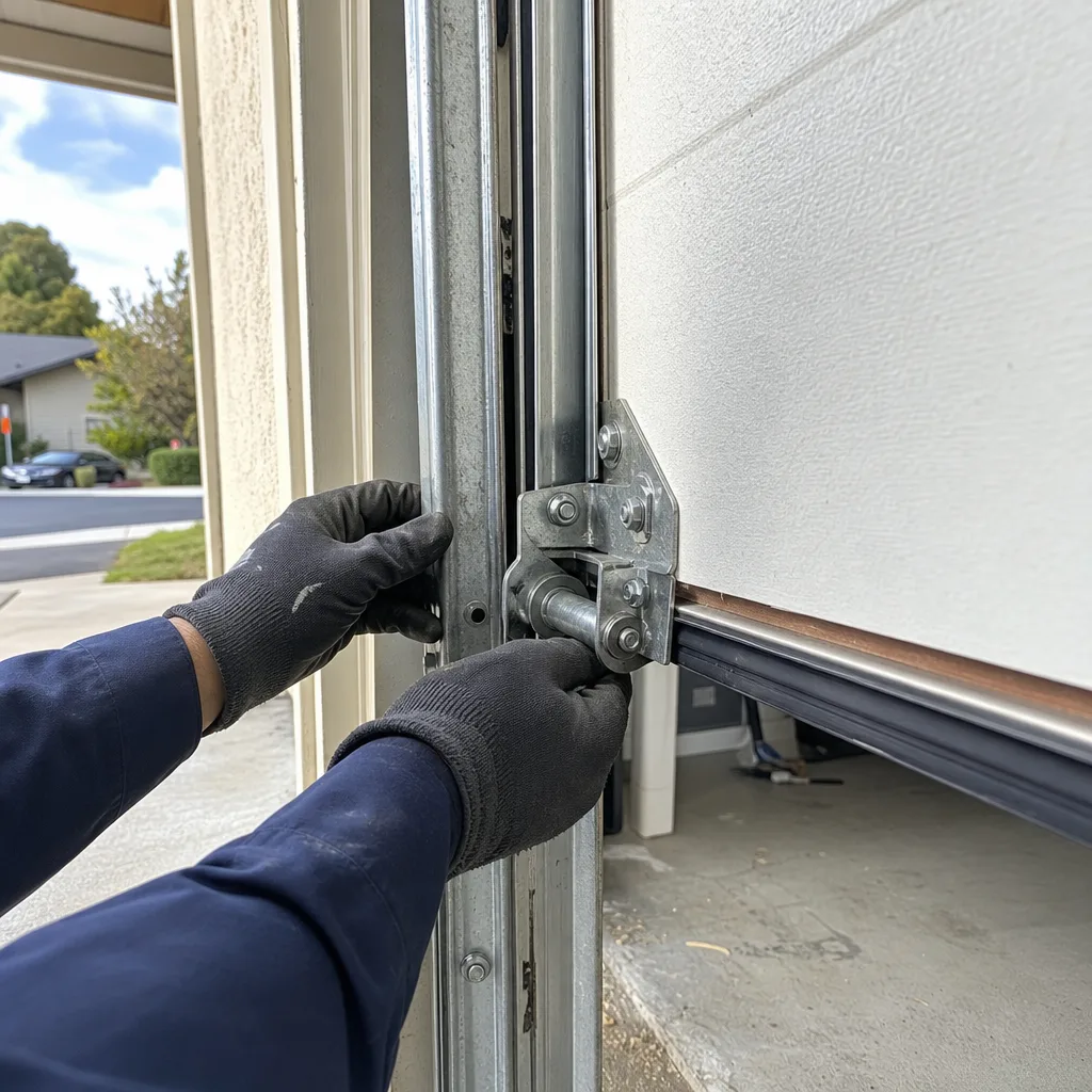 Technician performing professional garage door repair and maintenance